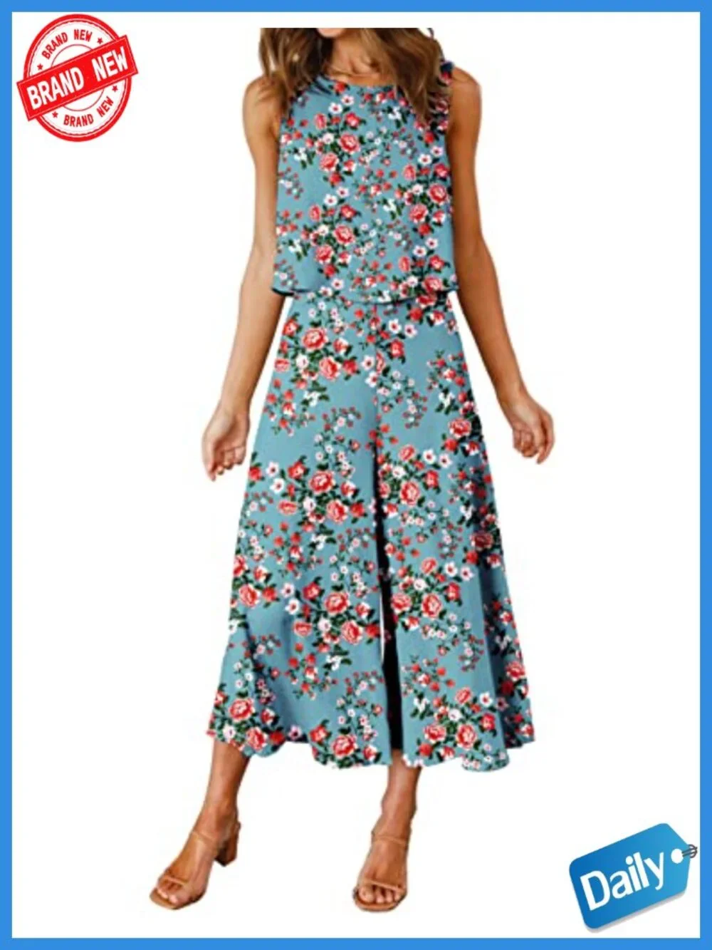 Women's 2 Piece Outfit Crop Top Wide Leg Pants Set